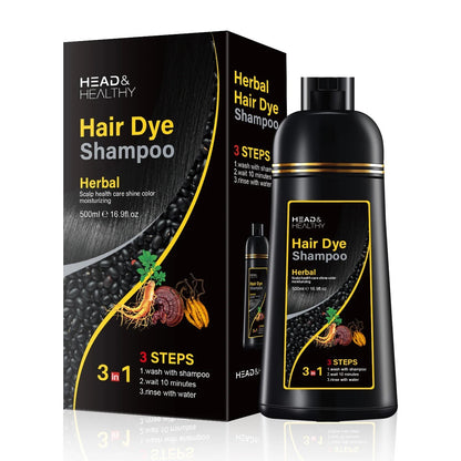 Head & Healthy Hair Dye Shampoo 3 in 1 Instant Herbal Ingredients for Gray Hair 500ml 16.9 fl oz Unisex Formula
