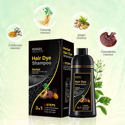 Head & Healthy Hair Dye Shampoo 3 in 1 Instant Herbal Ingredients for Gray Hair 500ml 16.9 fl oz Unisex Formula