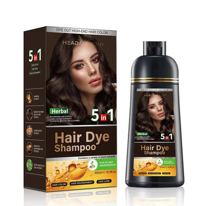 Head & Healthy Black Hair Dye Shampoo 5 in 1 Instant Hair Dye Herbal Ingredients 500ml 16.9 fl oz for Gray Hair Unisex Formula